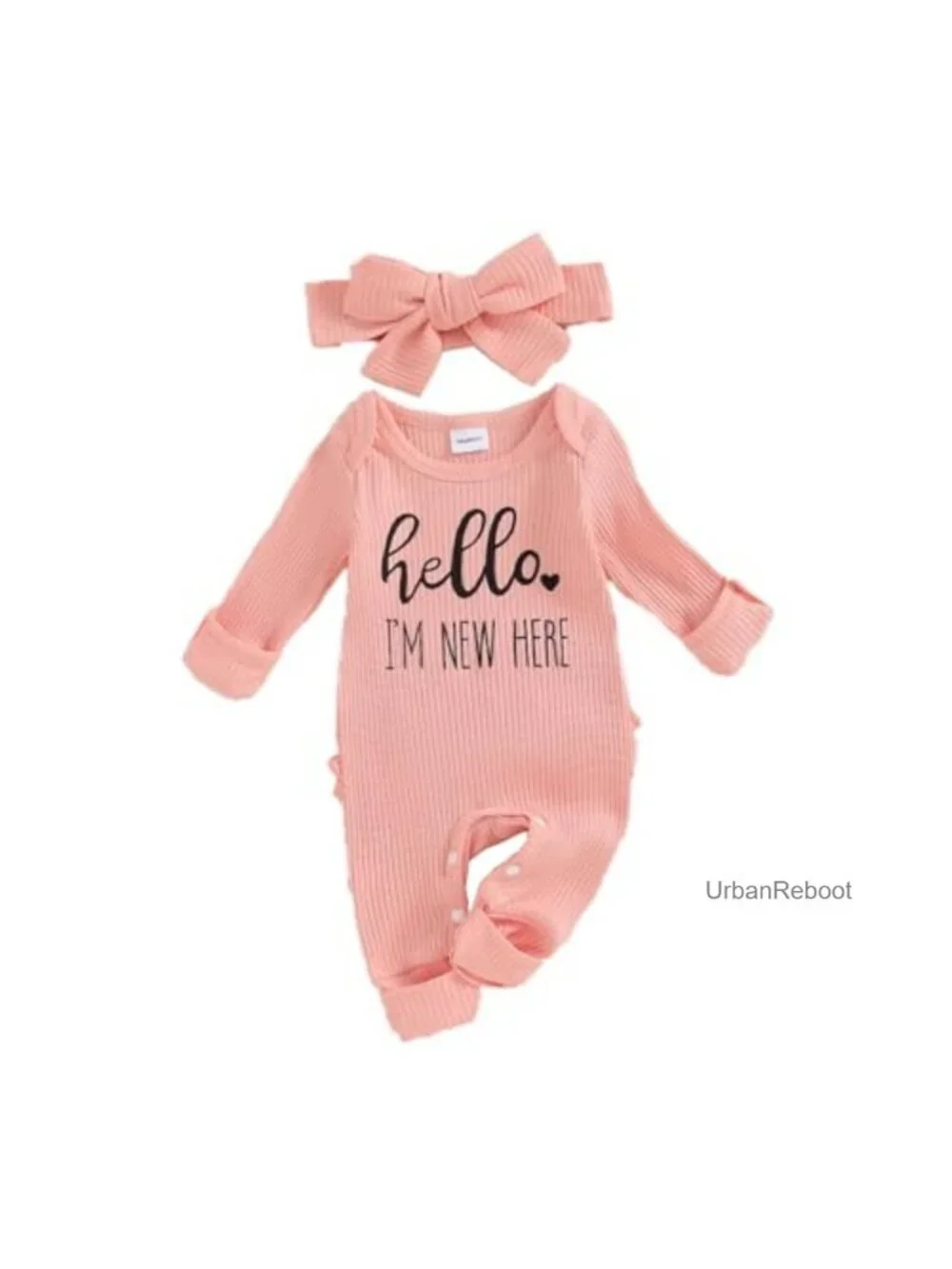 Newborn Girl Long Sleeve Letter Romper Ribbed Knit Jumpsuit Coming Home Outfit